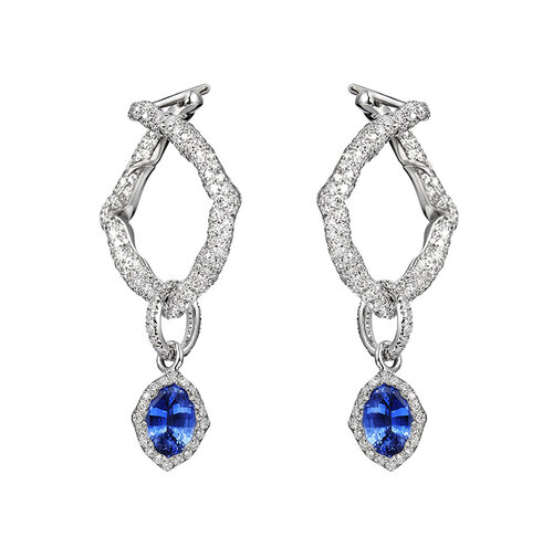 THE NILE WHITE DIAMONDS AND BLUE SAPPHIRE HOOP EARRINGS