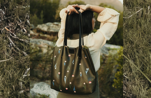 Hand painted Soft Tote - winter blooms