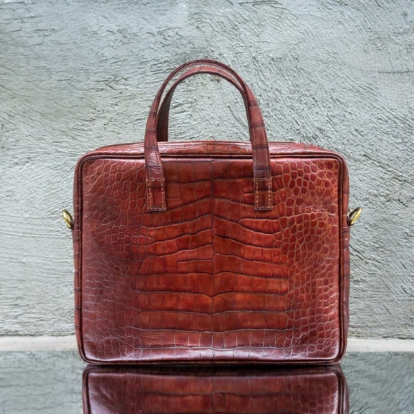 Laptop Bag Brown Crocodile Embossed Leather